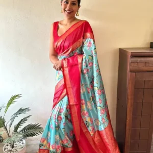 Floral Gadwal Silk Saree with Bold Red Pallu