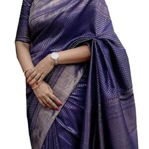 amrut VASTTRAM Women's kanchi Pattu Kanchipuram Silk Saree with Blouse (blue colour)