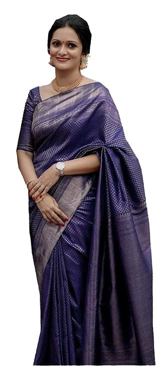 amrut VASTTRAM Women's kanchi Pattu Kanchipuram Silk Saree with Blouse (blue colour)